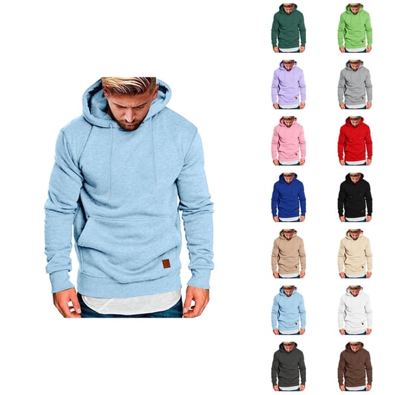 Men's Casual Plain Hoodie 2025 Fall Winter Long Sleeve Basic Hooded Sweatshirt with Pockets Pullover Tops