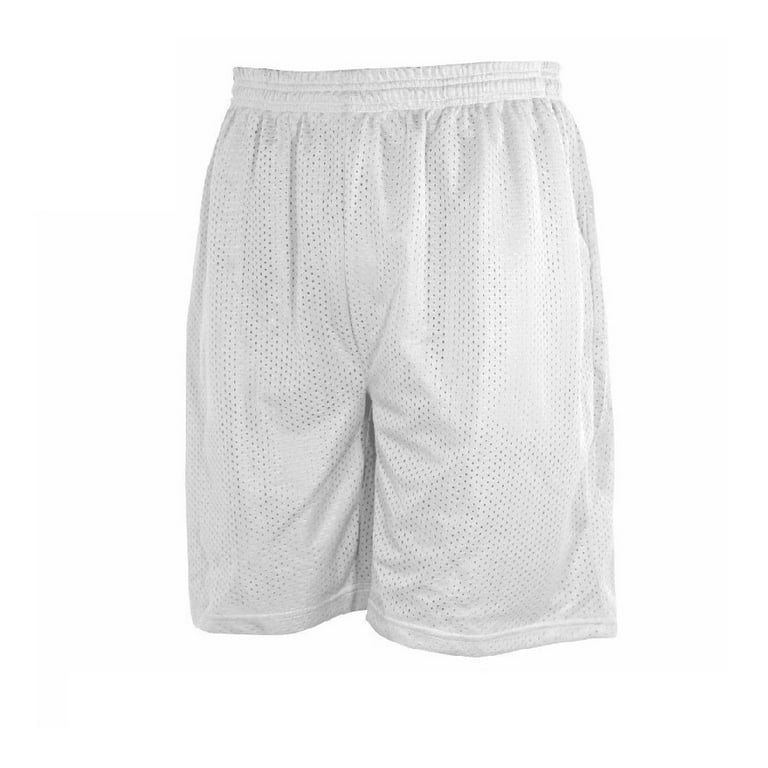Men's Casual Plain Mesh Shorts 2 Pockets Gym Workout Fitness Basketball  Hip-Hop Breathable Shorts for Men Medium Size White