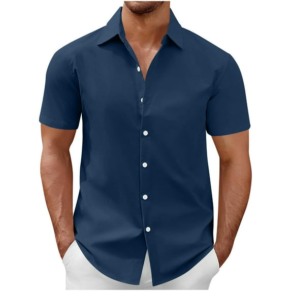Men's Casual Plain Shirts Button Down Short Sleeve Shirt Solid Color Formal Tee Summer Beach Hawaiian T Shirts