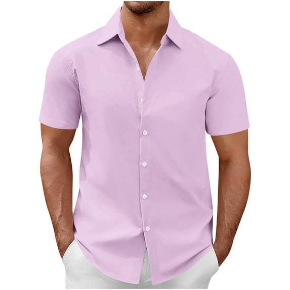 Men's Casual Plain Shirts Button Down Short Sleeve Shirt Solid Color Formal Tee Summer Beach Hawaiian T Shirts