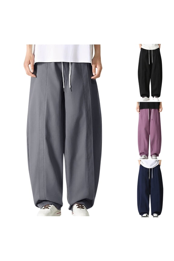 Men's Casual Plus Size Harem Pants, Trousers, Elastic Waist Drawstring Pants with Pockets, Stretchy Comfortable Daily Wear, Summer | AESTIVO,Purple L