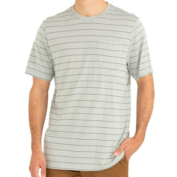 Men's Casual Pocket Short Sleeve Tee Basic Striped Summer Cotton Soft Tee Tops