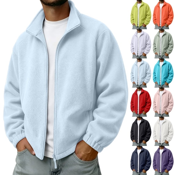 Men's Casual Polar Fleece Zipper Jacket Outdoor Hiking Jackets Full Zip Stand Collar Soft Warm Coat