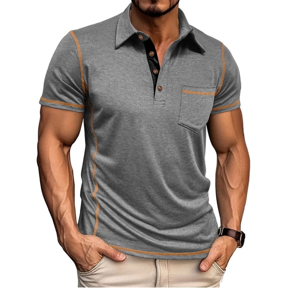 Men's Casual Polo Shirt Button-Down Collar Short-Sleeve Tshirt Breathable Slim-Fit Top Summer Daily Wear Tee