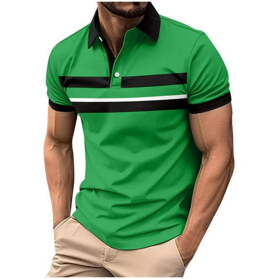 Men's Casual Polo Shirt Classic Short Sleeve Golf Shirt Stylish Button Mesh Top with Pockets