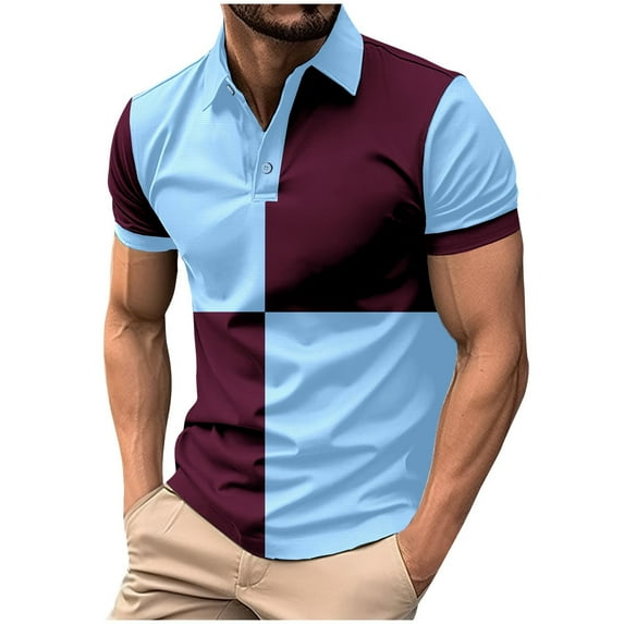 Men's Casual Polo Shirt Classic Short Sleeve Golf Shirt Stylish Lapel Top with Pockets