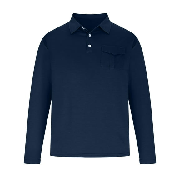 Men's Casual Polo Shirt Long Sleeve Classic Button T-Shirt Comfortable Breathable Long Sleeve Solid Color Top