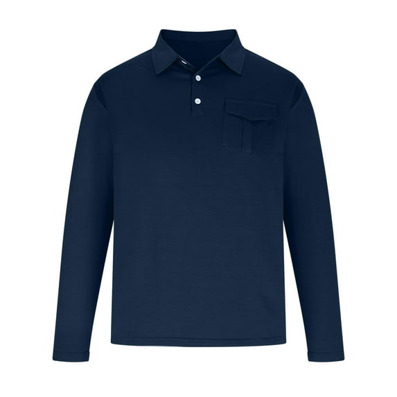 Men's Casual Polo Shirt Long Sleeve Classic Button T-Shirt Comfortable Breathable Long Sleeve Solid Color Top