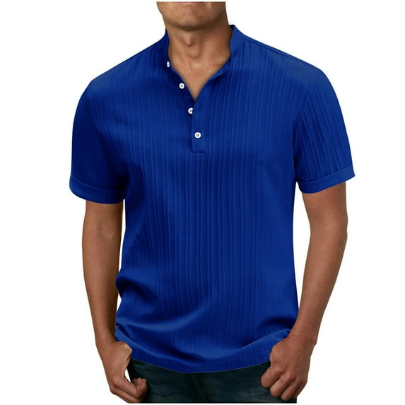 Men's Casual Polo Shirt Short Sleeve Classic Faux Cotton Linen T-Shirt Golf Shirt with Zipper