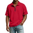 thumbnail image 1 of Men's Casual Polo Shirt Short Sleeve Quarter Zip Lightweight Oversized Knit Business Collar Shirt, #03 Red, S, 1 of 6