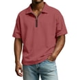 thumbnail image 1 of Men's Casual Polo Shirt Short Sleeve Quarter Zip Lightweight Oversized Knit Business Collar Shirt, #03 Vermilion, XL, 1 of 6