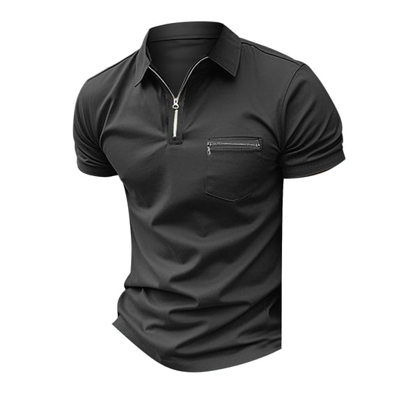 Men's Casual Polo Shirt with Zipper Pocket and Sporty Design, Perfect for Outdoor Activities, Sports, and Everyday Comfort,Black,M