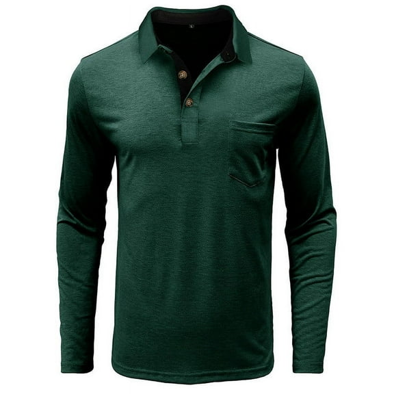 Men's Casual Polo Shirts Classic Button Basic Long Sleeve Shirt Solid Color Cotton Tees Stylish Tops Work Vintage Beach Vacation Shirts