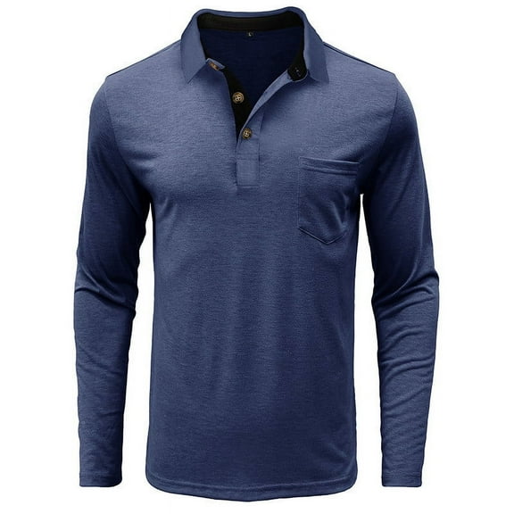 Men's Casual Polo Shirts Classic Button Basic Long Sleeve Shirt Solid Color Cotton Tees Stylish Tops Work Vintage Beach Vacation Shirts