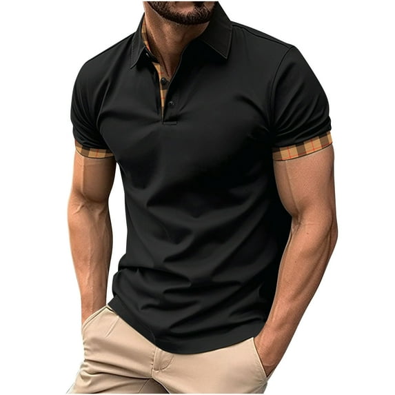Men's Casual Polo Shirts Classic Button Basic Short Sleeve Fashion Golf Collared Shirt Black XL