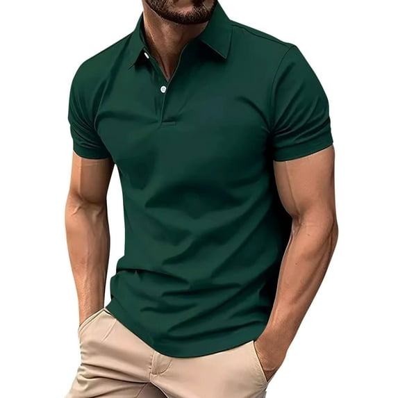 Men's Casual Polo Shirts Classic Button Basic Short Sleeve Shirt Gradient Soft Tees Golf Stylish Tops Army Green L