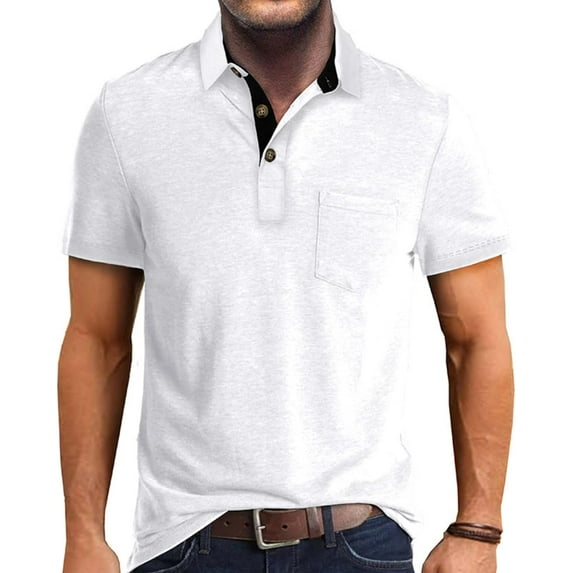 Men's Casual Polo Shirts Classic Button Basic Short Sleeve Shirt Solid Color Cotton Tees Golf Stylish Tops