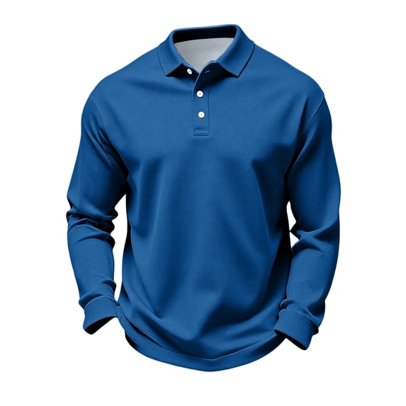 Men's Casual Polo Shirts Classic Long Sleeve Basic Button T-Shirt Lightweight Golf Tops