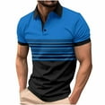 thumbnail image 1 of Men's Casual Polo Shirts Short Sleeve Fashion Golf Shirt Classic Striped Slim Fit T-Shirts Dark Blue L, 1 of 3