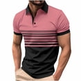 thumbnail image 1 of Men's Casual Polo Shirts Short Sleeve Fashion Golf Shirt Classic Striped Slim Fit T-Shirts Pink M, 1 of 3
