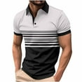 thumbnail image 1 of Men's Casual Polo Shirts Short Sleeve Fashion Golf Shirt Classic Striped Slim Fit T-Shirts White XXXL, 1 of 3