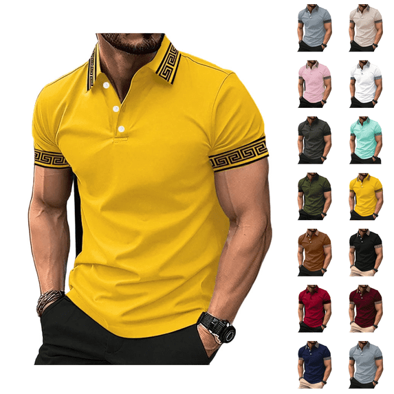 Men's Casual Polo Shirts Summer Short Sleeve Button Polo T Shirt Lightweight Collared Golf Shirt Yellow L