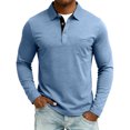 thumbnail image 1 of Men's Casual Polo Shirts with Pocket Basic Long Sleeve Business Work Collared Shirts Spring Summer Tees Top Shirt Light Blue 3XL, 1 of 5