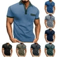thumbnail image 1 of Men's Casual Polos Shirts Colorblock Button Down Lapel Short Sleeve Tees Shirt Muscle Golf Tops with Pocket, Navy, S, Mens Gifts for Fathers Day!, 1 of 7