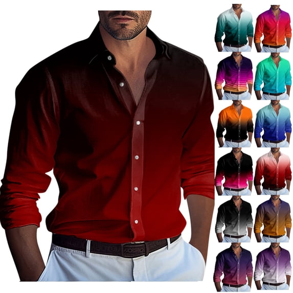Men's Casual Print Long Sleeve Button Down Shirt Lightweight Loose Fit Beach Cardigan Summer Surf Shirt Vacation Tops Deep Red XL