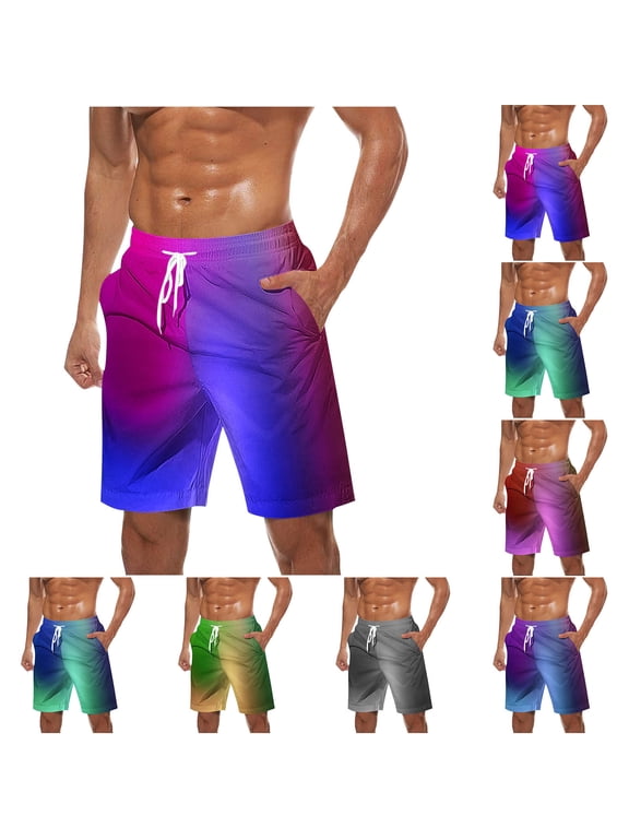 Men's Casual Printed Elastic Waist Quick Dry Pants Beach Joggers Cargo Swim Trunks Relaxed Fit Drawstring Breathable Lightweight Stretchy Summer Gym Workout Running Surfing