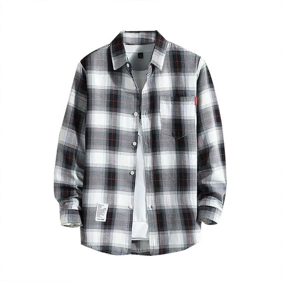 Men's Casual Printed Shirt Autumn And Winter Long Sleeved Single Lapel Plaid Shirt