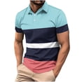 thumbnail image 1 of Men's Casual Pullover, Short Sleeve Henley Shirt with Buttoned Collar, Printed Polyester Top for Daily Wear, 1 of 4