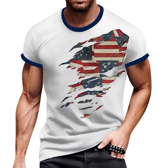 Men's Casual Pullover Sweatshirt, Independence Day Theme with Comfortable Fabric for Lightweight Layering ,Light Blue S