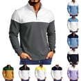 thumbnail image 1 of Men's Casual Pullover Sweatshirt Polyester Solid Patchwork Zipper Standing Collar Long Sleeve Comfort Stretch Fashion | Zenithor,Purple 3XL, 1 of 9