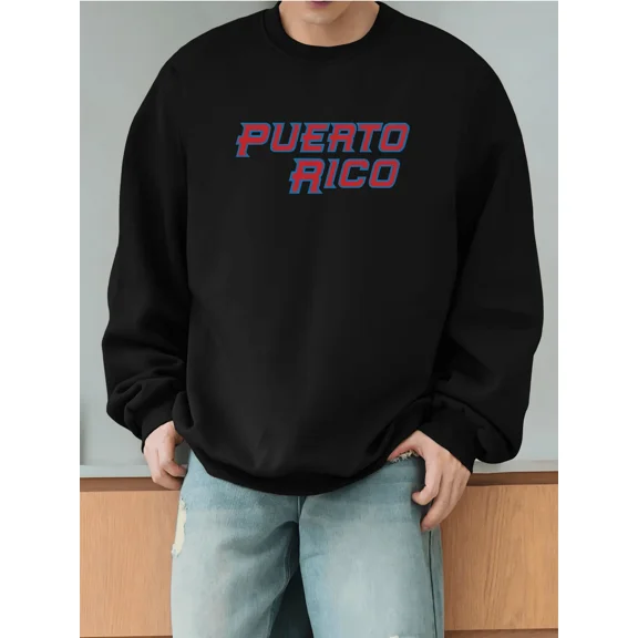 Men's Casual Pullover Sweatshirt With Puerto Rico Graphic Print,Comfortable & Stylish Crew Neck Top For Everyday Wear