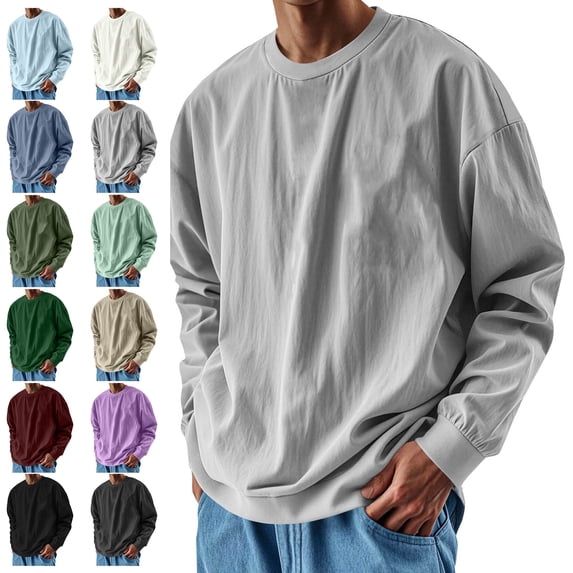 Men's Casual Pullover Tops Solid Color Crew Neck Long Sleeve Oversized Drop Shoulder Urban Streetwear Daily Wear Shirts