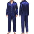 thumbnail image 1 of Men's Casual Pyjamas Long Sleeve Blouse Button Silk Satin Two Piece Sleepwear Suit Pant Pyjama, Animal Print Sleepshirts with Lounge Pants, Lightweight Viscose Robes for Spa Relaxation, 1 of 5