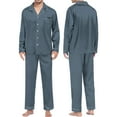 thumbnail image 1 of Men's Casual Pyjamas Long Sleeve Blouse Button Silk Satin Two Piece Sleepwear Suit Pant Pyjama, Anti-Pill Brushed Sleep Sets for Durability, Open-Back Nightshirts for Breastfeeding Convenience, 1 of 5
