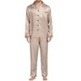 thumbnail image 1 of Men's Casual Pyjamas Long Sleeve Blouse Button Silk Satin Two Piece Sleepwear Suit Pant Pyjama, 1 of 5