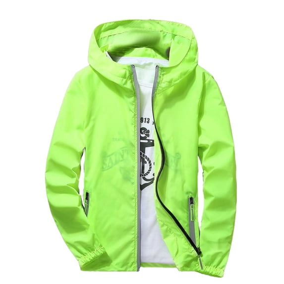Men's Casual Reflective Zipper Outdoor Sport Hooded Jacket Pure Color Plus Size Coat Lightweight Comfortable Windbreaker