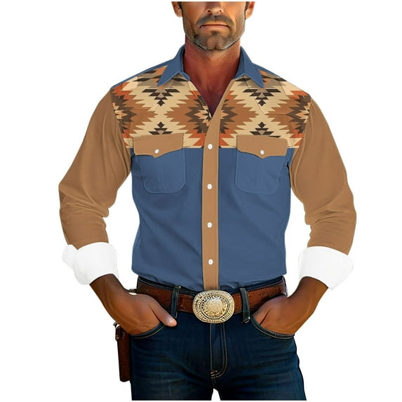 Men's Casual Retro Blouse Plus Size Button Down Long Sleeve Shirt Turndown Collar Work Shirts