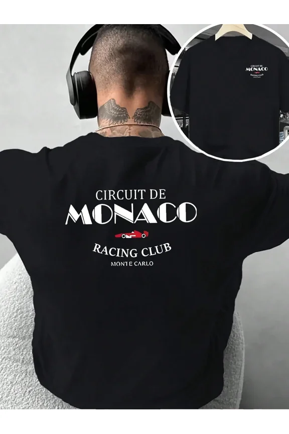 Men's Casual Retro Monaco Racing Club Graphic T-Shirt