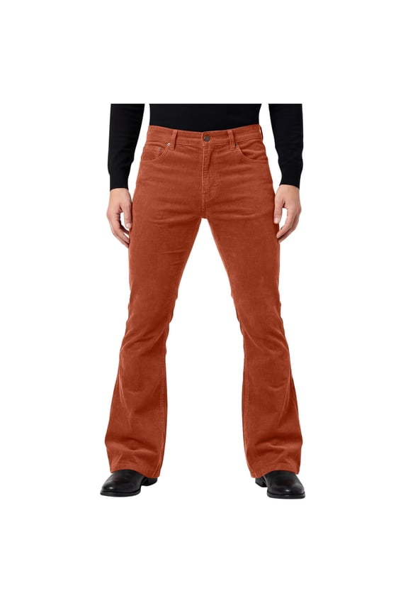 Men's Casual Retro Party 60s 70s Flares Stretch Fit Classic Trend Flares Disco Jeans Orange L