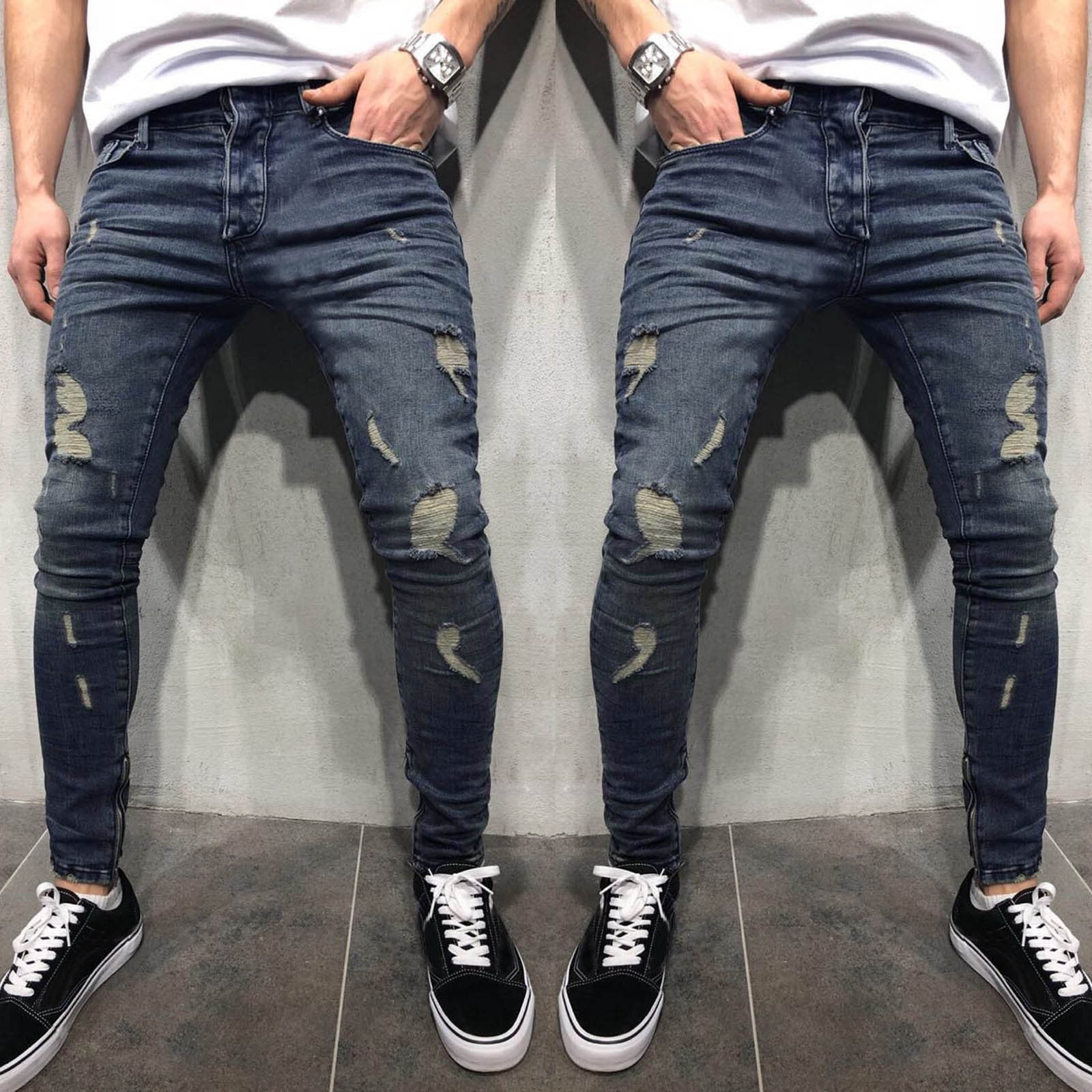 Cyber Y2k Jeans Masculino, Ripped Punk Jeans Men