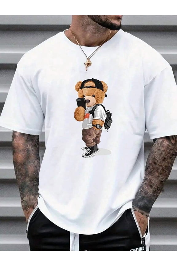 Men's Casual Round Neck Bear Print Commuter T-Shirt