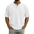 thumbnail image 1 of Men's Casual Round Neck Short Sleeve Button Up Shirt, Soft Cotton Top for Everyday Wear, 1 of 8