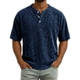 thumbnail image 1 of Men's Casual Round Neck Short Sleeve Button Up Shirt, Soft Cotton Top for Everyday Wear, 1 of 8
