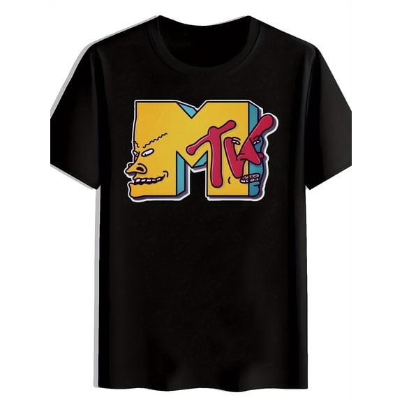 Men's Casual Round Neck T-Shirt with Yellow Print, Black Versatile Pattern Men's Top, Men's Gift