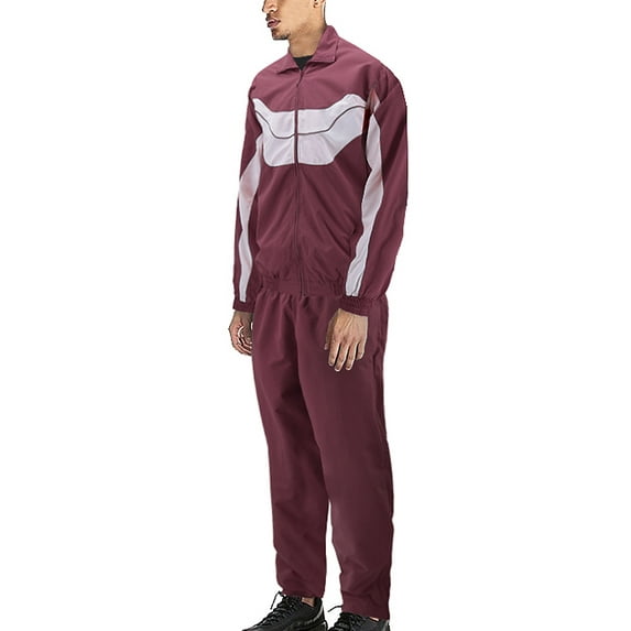 Men's Casual Running Working Out Jogging Gym Fitness Straight Leg Tracksuit Set (Maroon, M)