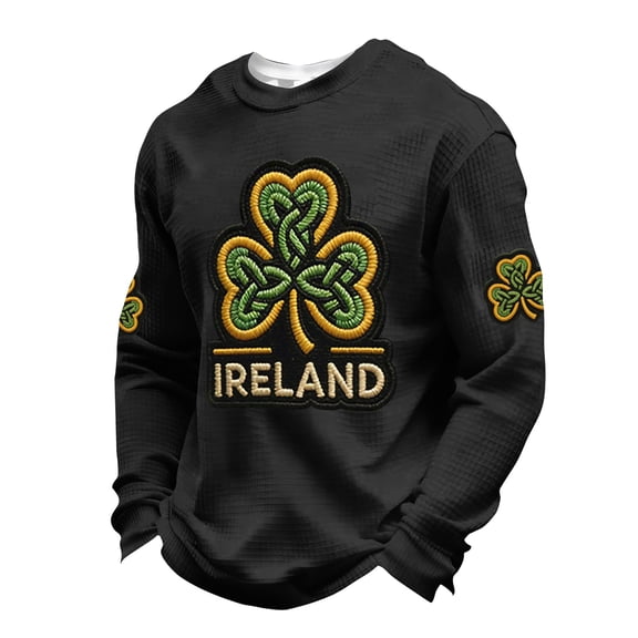 Men's Casual Saint Patrick Four Leaf Clover Printed Top, Lucky Charm Short Sleeve Shirt for Holiday and Casual,Black,M